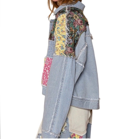 POL / Denim Boho Patchwork Denim Jacket With Stitching Detail New BOUTIQ… - Picture 3 of 12